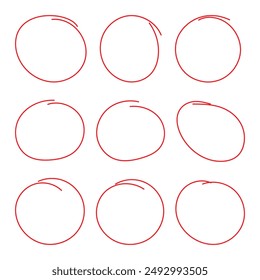Red circle pen draw. Highlight hand drawn circle isolated on white background. Handwritten red circle. For marker pen, pencil, logo and text check. Red circle. Eps 10.