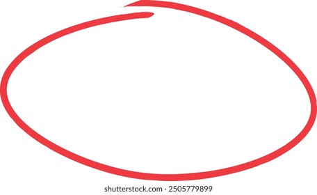 Red circle pen draw. Highlight hand drawn circle isolated on white background. Handwritten red circle. For marker pen, pencil, logo and text check. Vector illustration