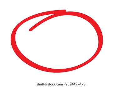 Red circle pen draw. Highlight hand drawn circle isolated on white background. Handwritten red circle. For marker pen, pencil, logo and text check. Vector illustration