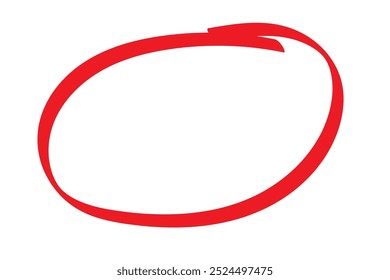 Red circle pen draw. Highlight hand drawn circle isolated on white background. Handwritten red circle. For marker pen, pencil, logo and text check. Vector illustration