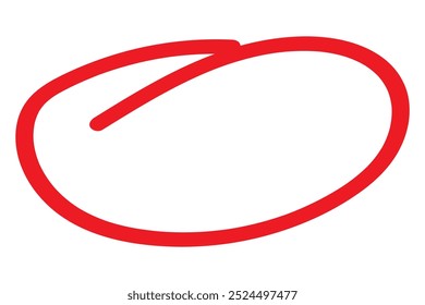 Red circle pen draw. Highlight hand drawn circle isolated on white background. Handwritten red circle. For marker pen, pencil, logo and text check. Vector illustration