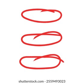 Red circle pen draw. Highlight hand drawn circle isolated on white background. Handwritten green circle. For marker pen, pencil, logo and text check. Vector illustration
