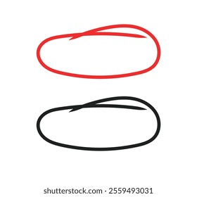 Red circle pen draw. Highlight hand drawn circle isolated on white background. Handwritten green circle. For marker pen, pencil, logo and text check. Vector illustration