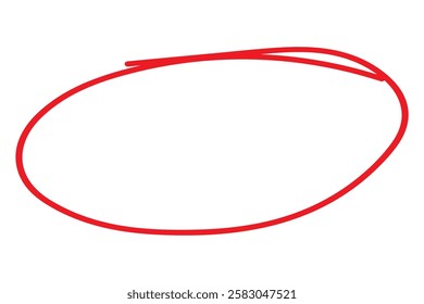 Red circle pen draw. Highlight hand drawn circle isolated on white background. Handwritten red circle. For marker pen, pencil, logo and text check. Vector illustration