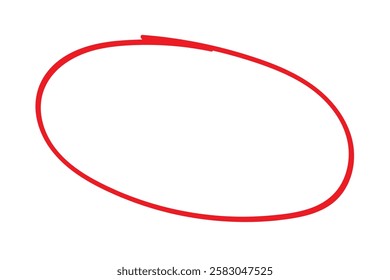 Red circle pen draw. Highlight hand drawn circle isolated on white background. Handwritten red circle. For marker pen, pencil, logo and text check. Vector illustration