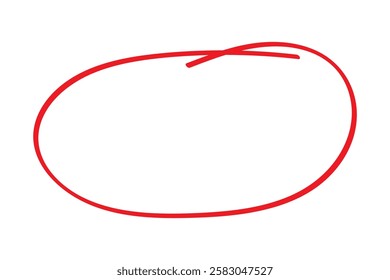 Red circle pen draw. Highlight hand drawn circle isolated on white background. Handwritten red circle. For marker pen, pencil, logo and text check. Vector illustration