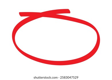 Red circle pen draw. Highlight hand drawn circle isolated on white background. Handwritten red circle. For marker pen, pencil, logo and text check. Vector illustration