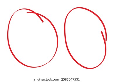 Red circle pen draw. Highlight hand drawn circle isolated on white background. Handwritten red circle. For marker pen, pencil, logo and text check. Vector illustration