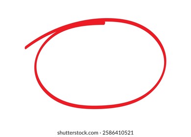 Red circle pen draw. Highlight hand drawn circle isolated on white background. Handwritten red circle. For marker pen, pencil, logo and text check. Vector illustration