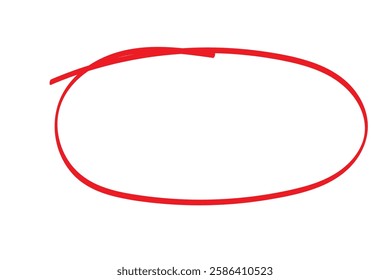 Red circle pen draw. Highlight hand drawn circle isolated on white background. Handwritten red circle. For marker pen, pencil, logo and text check. Vector illustration