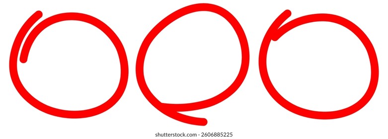 Red circle pen draw. Highlight hand drawn circle isolated on white background. Handwritten red circle. For marker pen, pencil, logo and text check. Vector illustration eps10
