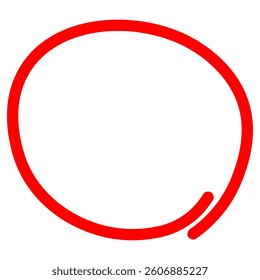 Red circle pen draw. Highlight hand drawn circle isolated on white background. Handwritten red circle. For marker pen, pencil, logo and text check. Vector illustration eps10