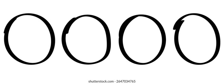 Círculo rojo, dibujo a pluma. Resalte el dibujo a mano de diferentes círculos aislados en el fondo. Ovalos de garabato rojo brillante y burbujas para rodear.  Línea circular dibujada a mano. Elemento Doodle .
