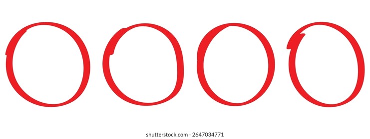 Círculo rojo, dibujo a pluma. Resalte el dibujo a mano de diferentes círculos aislados en el fondo. Ovalos de garabato rojo brillante y burbujas para rodear.  Línea circular dibujada a mano. Elemento Doodle .
