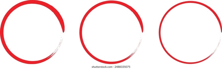 Red circle pen draw set. Collection of different red circles. Highlight hand drawn circle isolated on white background. Hand drawn for marker pen, pencil, logo and text check. Vector illustration.