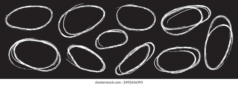Red circle, pen draw set. Highlight hand drawn circle isolated on background. Handwritten red circle. For marker pen, pencil, logo and text check. Circle vector illustration