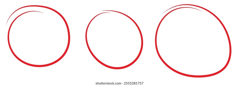 Red circle, pen draw set. Highlight hand drawn circle isolated on background.  red circle.  marker pen, pencil, logo and text check. Circle vector design eps 10 