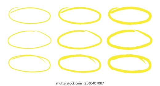 Red circle, pen draw set. Highlight hand drawn circle isolated on background. Handwritten red circle. For marker pen, pencil, logo and text check. Circle vector illustration