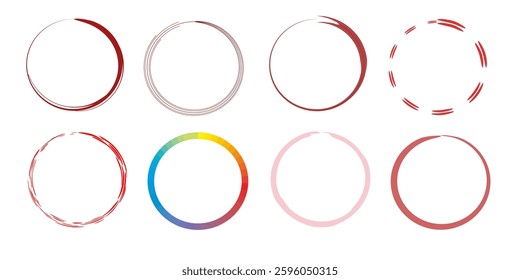 Red circle pen draw set. Collection of different red circles. Highlight hand drawn circle isolated on white background. Hand drawn for marker pen, pencil, logo and text check. Vector illustration.