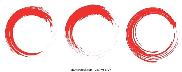 Red circle pen draw set. Collection of different red circles. Highlight hand drawn circle isolated on white background. Hand drawn for marker pen, pencil, logo and text check. Vector illustration.