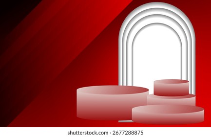 red circle podium stage shapes papercut 3d with spot light abstract background