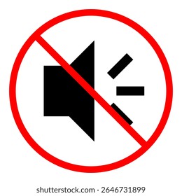 Red circle prohibition sign over a speaker with sound waves, indicating no sound or mute. universal symbol is essential for digital interfaces, mobile applications, and designs signifying quiet modes