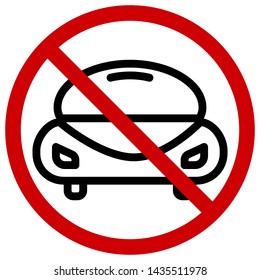 red circle prohibition signs for no cars icons of the future or cartoon ,Editable stroke ,Vector Illustration
