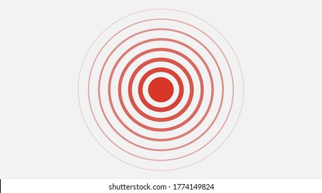 Red circle rings icon, symbol of body pain. Point problem sign. Vector radial illustration