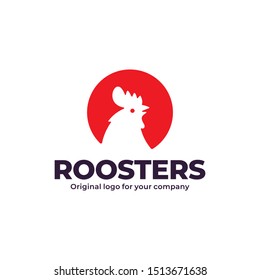 Red circle rooster logo. Creative rooster head logo design inspiration. can be used as symbols, brand identity, company logo, icons, or others. Color and text can be changed according to your need.