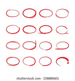 Red Circle Set, Highlight Markers Circle Shape, Red Pen Circles