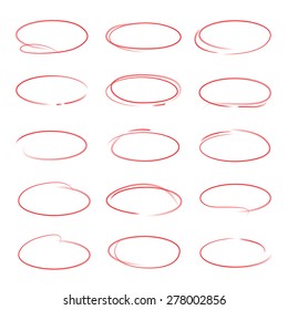 red circle set, sketched circle for highlighted or emphasized text