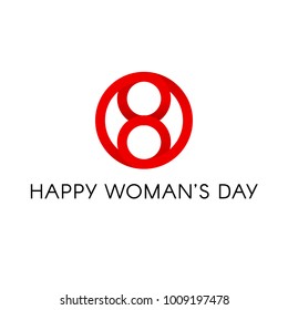 Red circle shape, happy international womens day sign, abstract minimal vector logo template on white background.