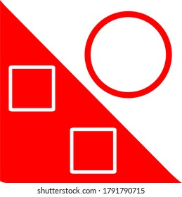 red circle shape that covers half the plane white and a red square with a white center next to it and a white square with a red center right inside the circle
 concept design