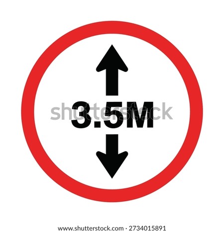 Red circle sign with black arrows and 3.5m text indicating height limit symbol traffic