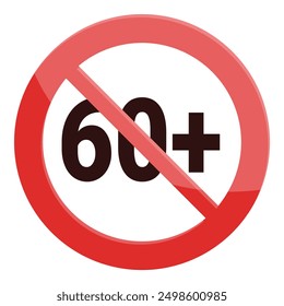 Signo de círculo rojo con una línea diagonal que indica que no se permite a las personas mayores de 60 años