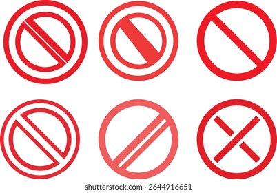 Vektor-Set mit dem Schrägstrich des roten Kreises