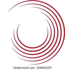 Líneas de velocidad del círculo rojo aisladas. Líneas de velocidad abstractas en forma de círculo, vector. Para el arte geométrico, diseño de elementos, logotipo, materiales de impresión y plantilla de carteles. Resumen de las líneas de velocidad de los círculos de fondo