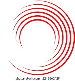 Líneas de velocidad del círculo rojo aisladas. Líneas de velocidad abstractas en forma de círculo, vector. Para el arte geométrico, diseño de elementos, logotipo, materiales de impresión y plantilla de carteles. Resumen de las líneas de velocidad de los círculos de fondo