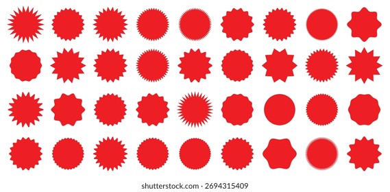 Conjunto de pegatinas y insignias de círculo rojo, etiquetas de borde ondulado, etiquetas de venta en blanco, Vector de Formas promocionales de Antiguas, silueta simple, ilustración gráfica.