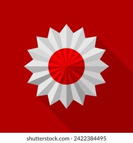 Red circle sun on white sixteen pointed star flag japanese style on red background icon vector design