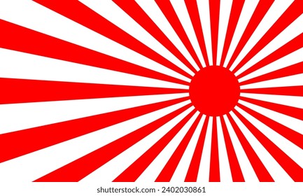 Red circle sun with sunlight rays japanese style icon on white background flat vector design