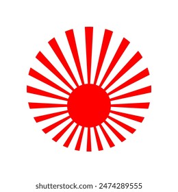 Icono de estilo japonés de los rayos del sol del círculo rojo en el diseño plano del Vector del fondo blanco