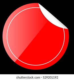 Red Circle Tag or label with Curl Effect, at black background