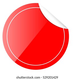 Red Circle Tag or label with Curl Effect, isolated on white
