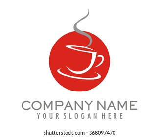 red circle tea coffee cup silhouette logo image icon vector