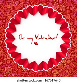 Red circle Valentines day greeting card vector template