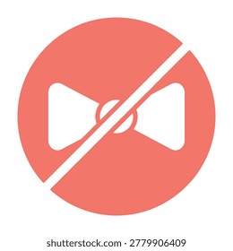 A red circle with a white bow tie crossed out by a diagonal line, indicating no bow tie allowed