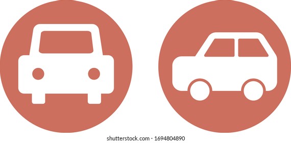 red circle white car icon set vector simple