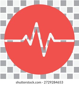 Red circle with a white electrocardiogram line on a gray and white checkered background