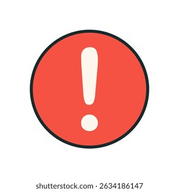 Red Circle with White Exclamation Mark Warning Icon Flat Design with Thick Outline on White Background